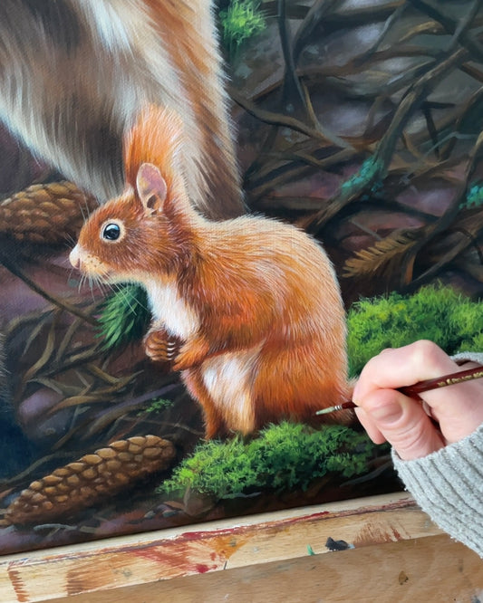 Fuchs und Eichhörnchen - Original Acrylbild