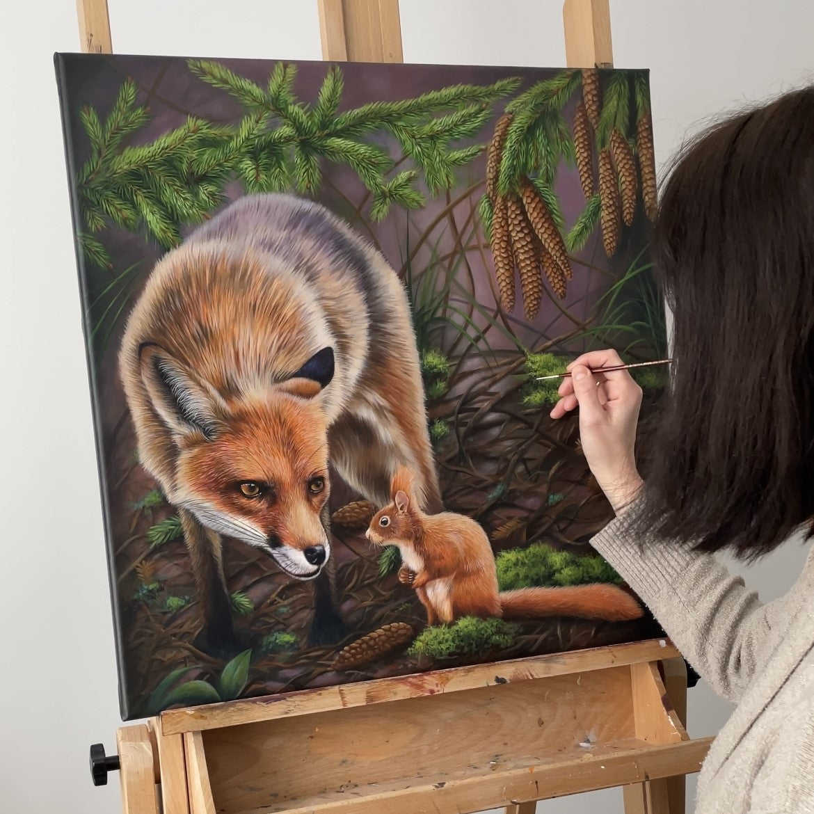 Fuchs und Eichhörnchen - Original Acrylbild