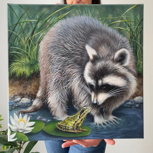 WASCHBÄR UND FROSCH - Original Acrylbild